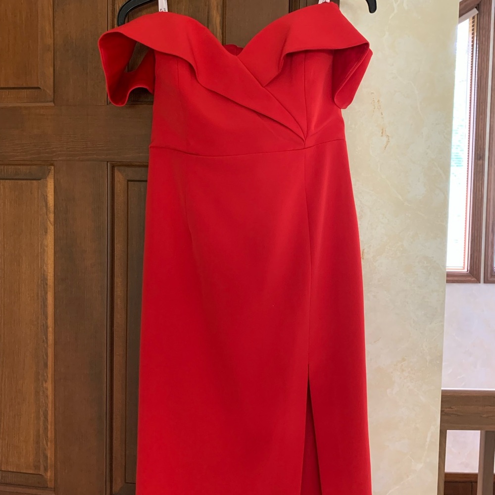 Red off the shoulder Bardót dress, size 8